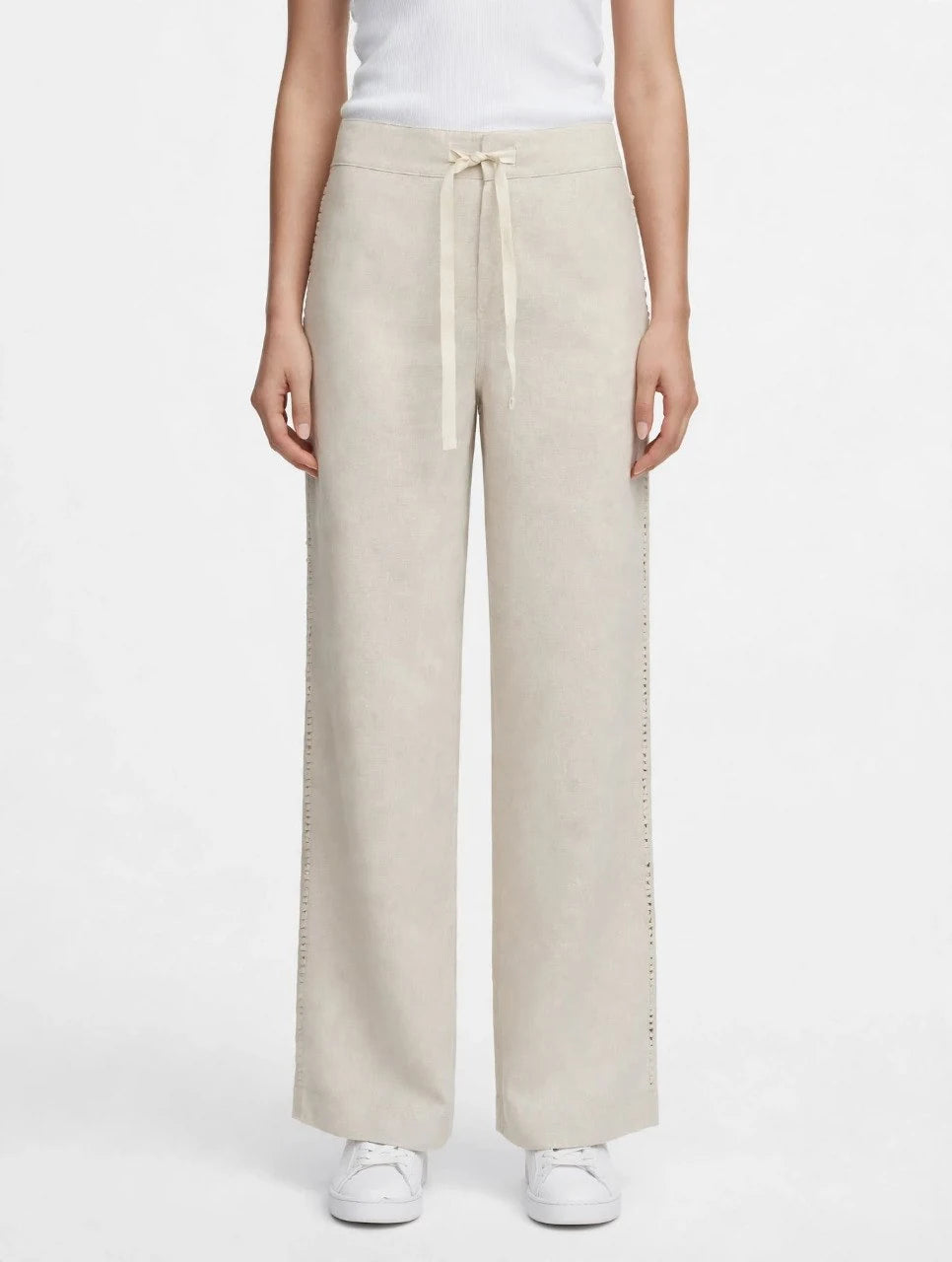 Linen Drawstring Wide-Leg Trousers