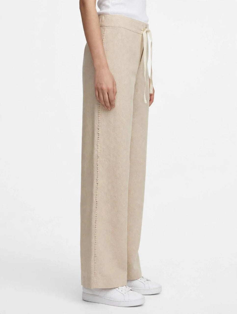 Linen Drawstring Wide-Leg Trousers