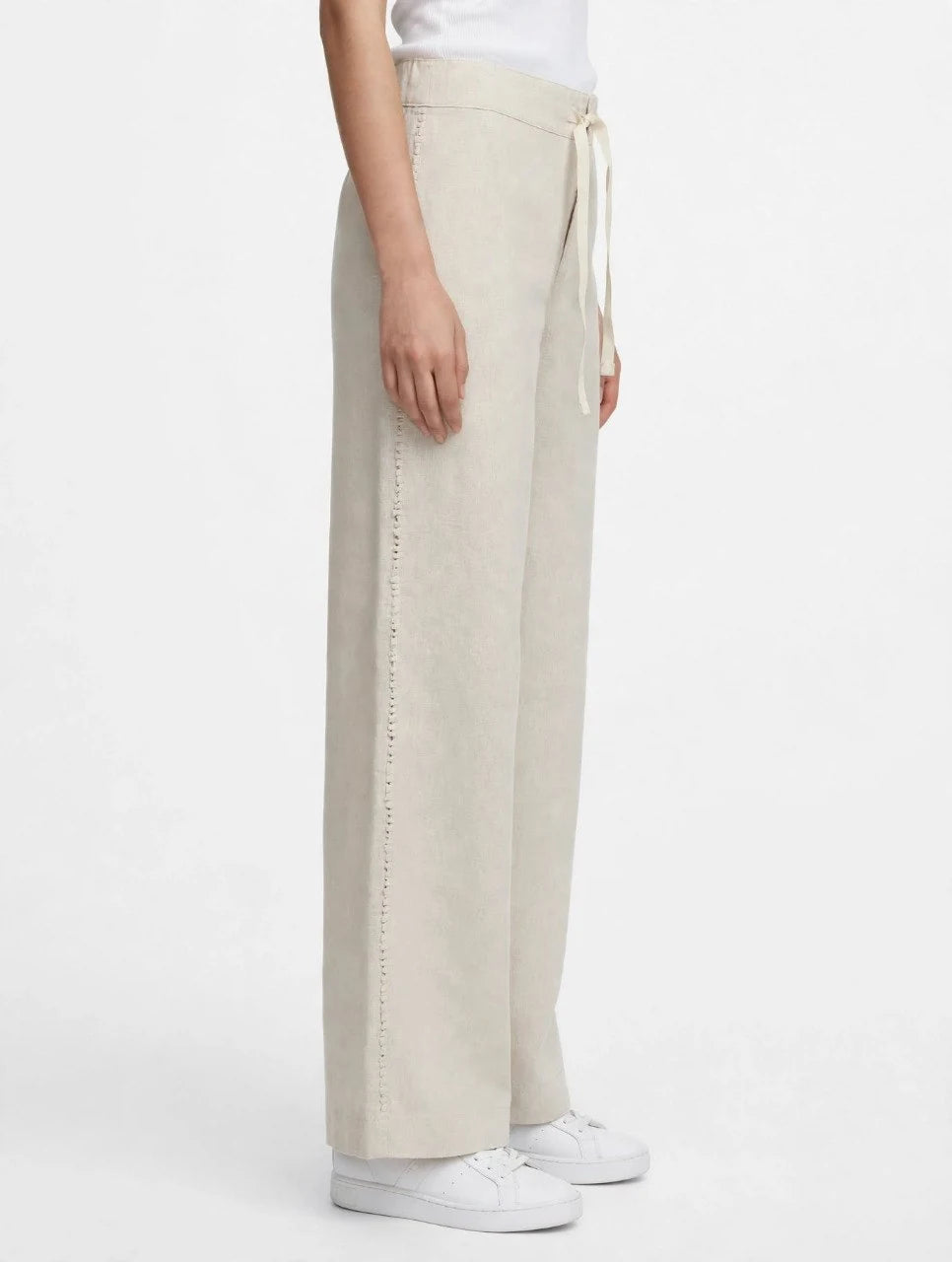 Linen Drawstring Wide-Leg Trousers