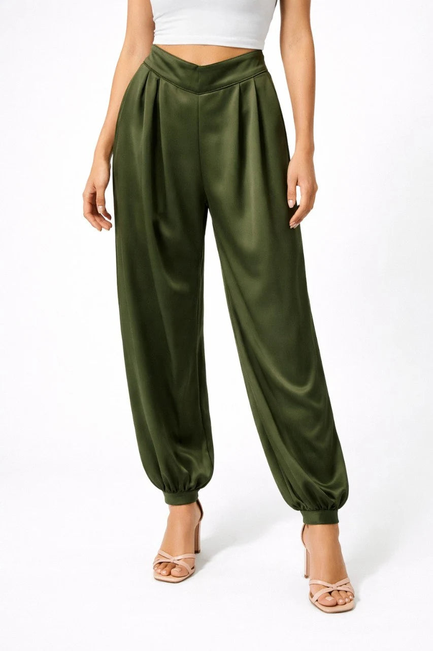 Satin Pleated Jogger Pants