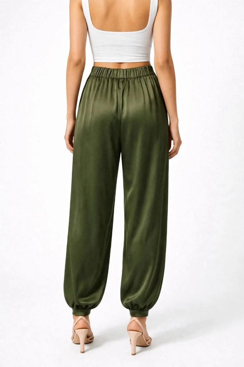 Satin Pleated Jogger Pants