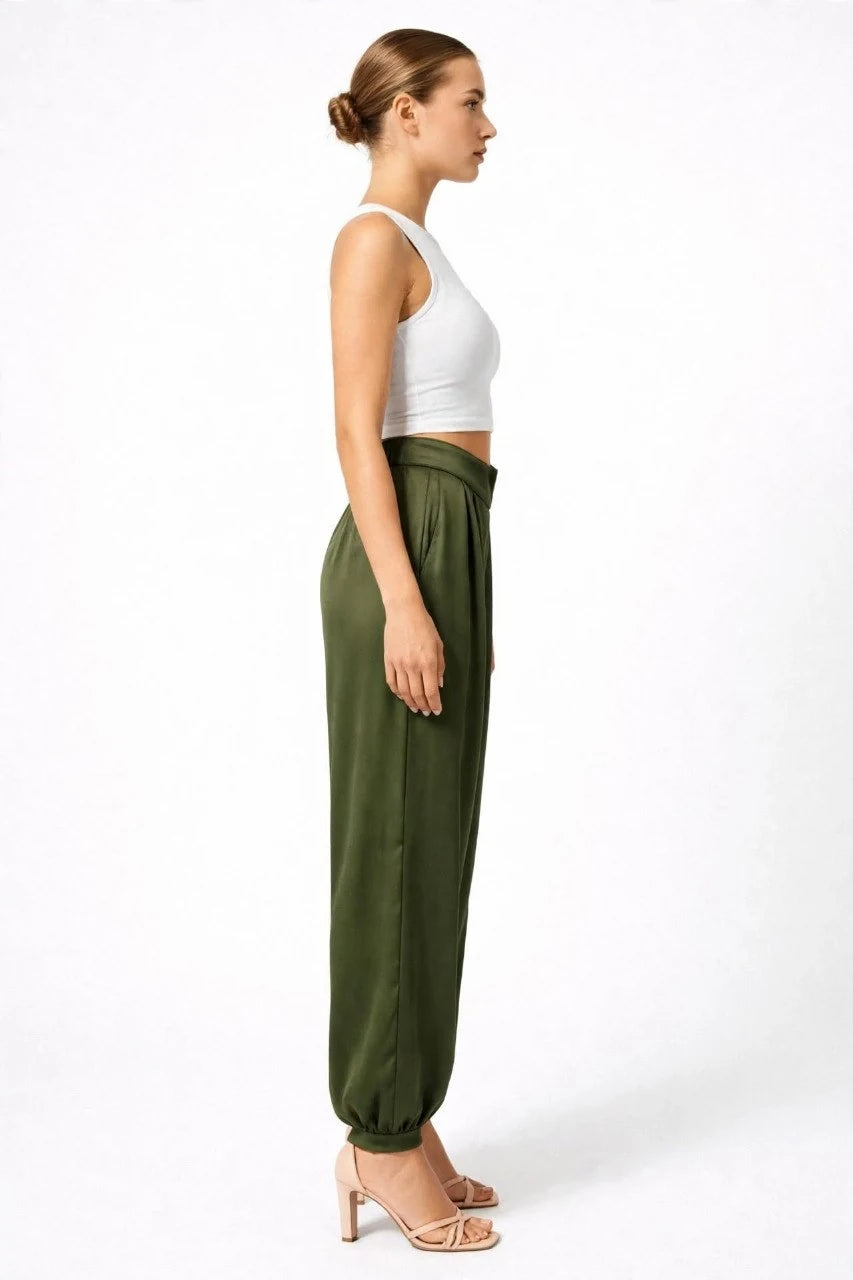 Satin Pleated Jogger Pants
