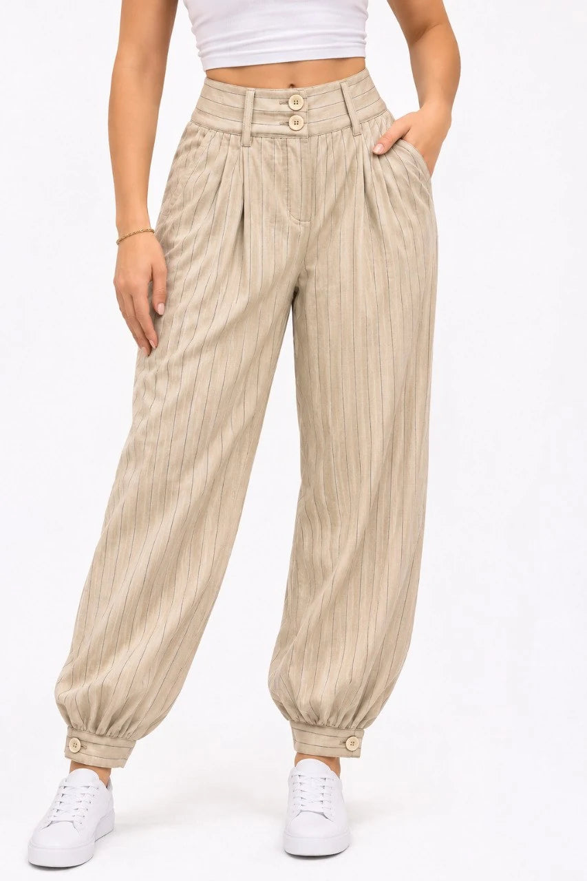 Pinstripe Cuffed Balloon Trousers
