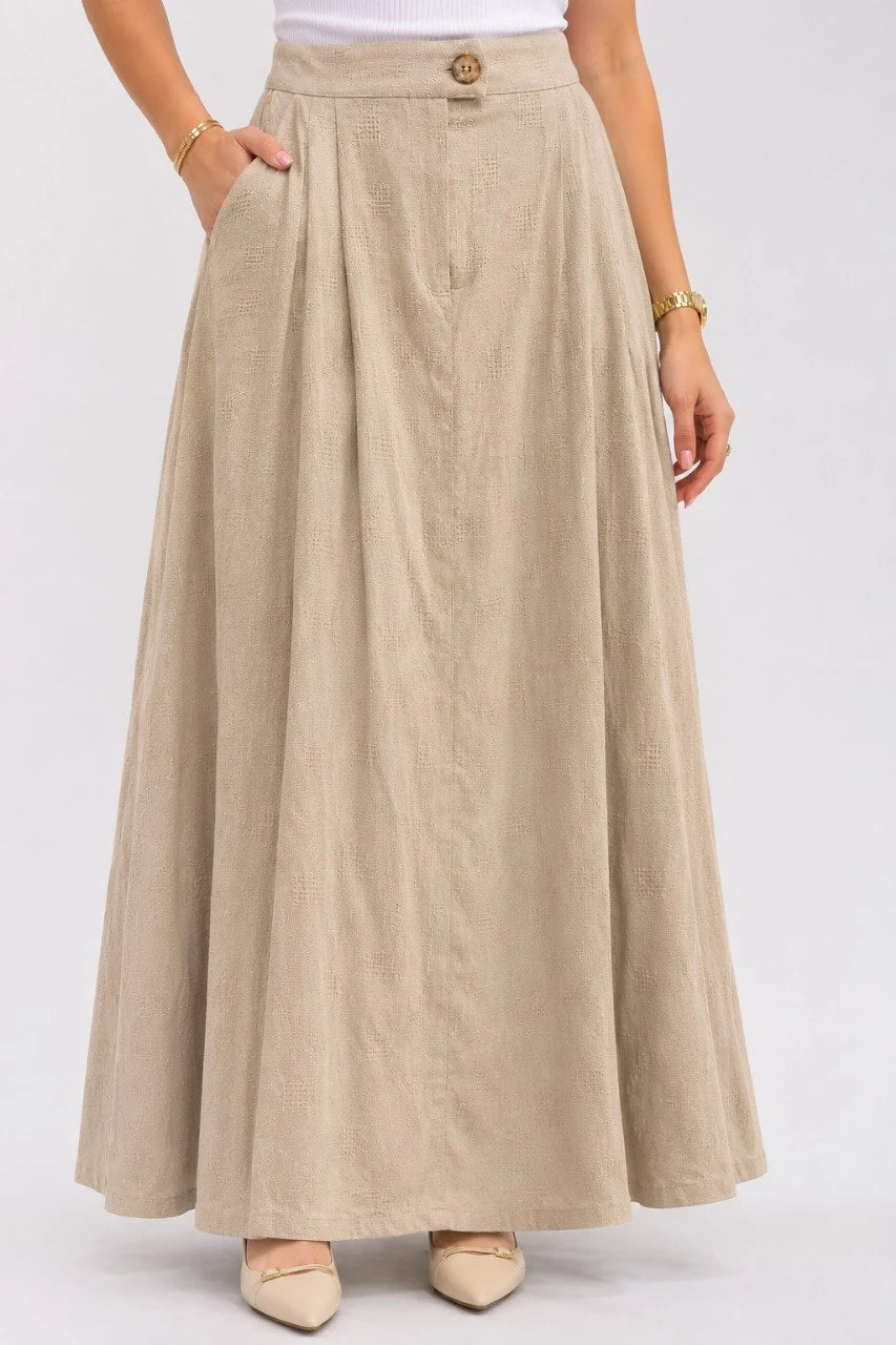 Pleated Linen Maxi Skirt