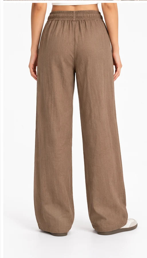 Linen Drawstring Wide-Leg Pants