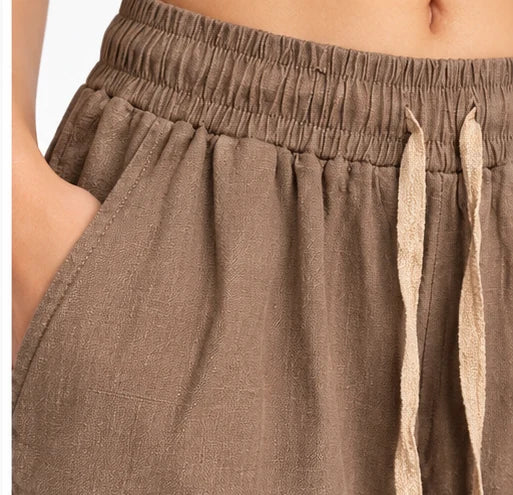 Linen Drawstring Wide-Leg Pants
