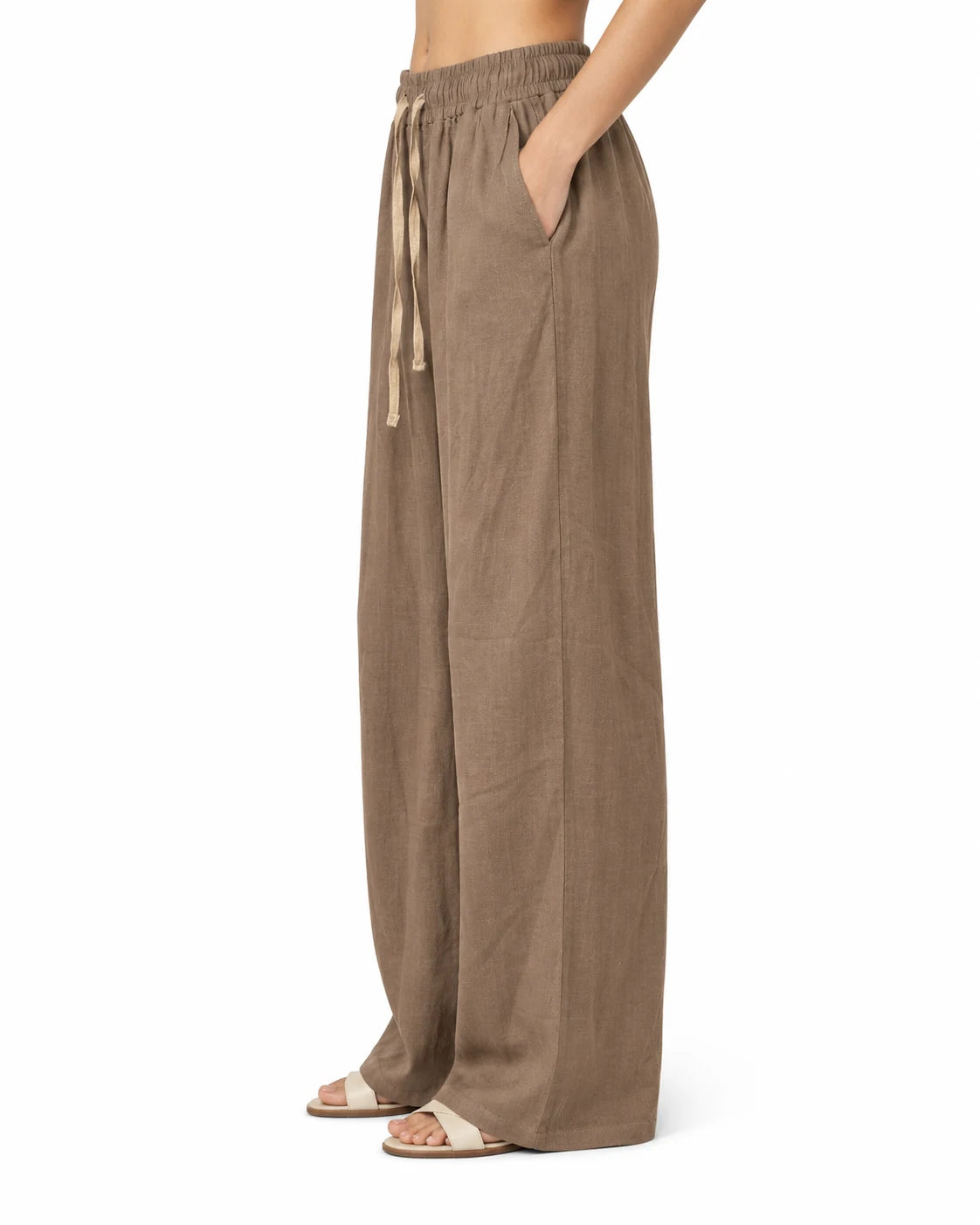 Linen Drawstring Wide-Leg Pants