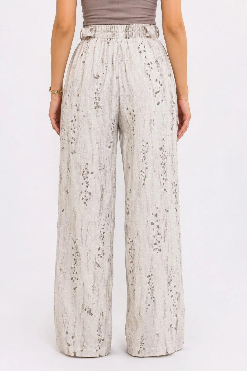 Printed Crinkle Wide-Leg Trousers