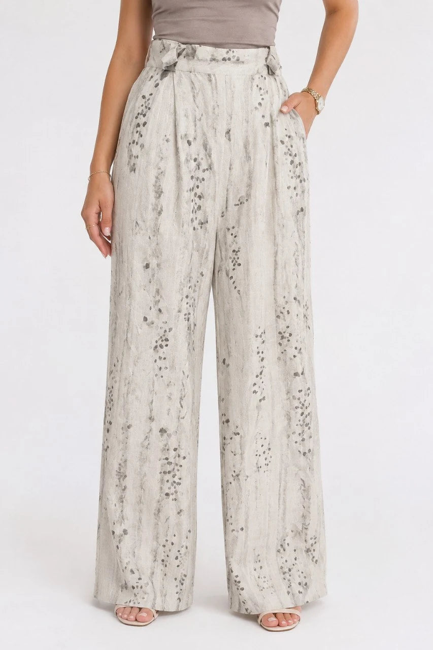 Printed Crinkle Wide-Leg Trousers