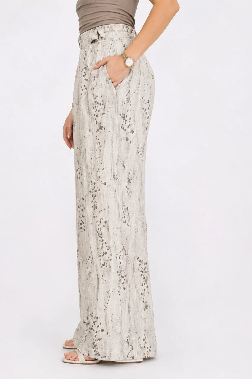 Printed Crinkle Wide-Leg Trousers