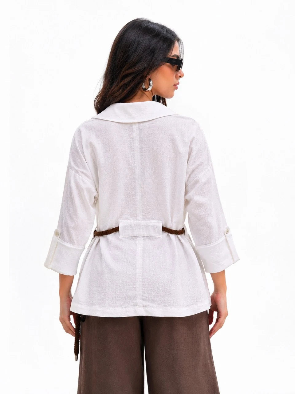 Belted Linen Shirt Jacket
