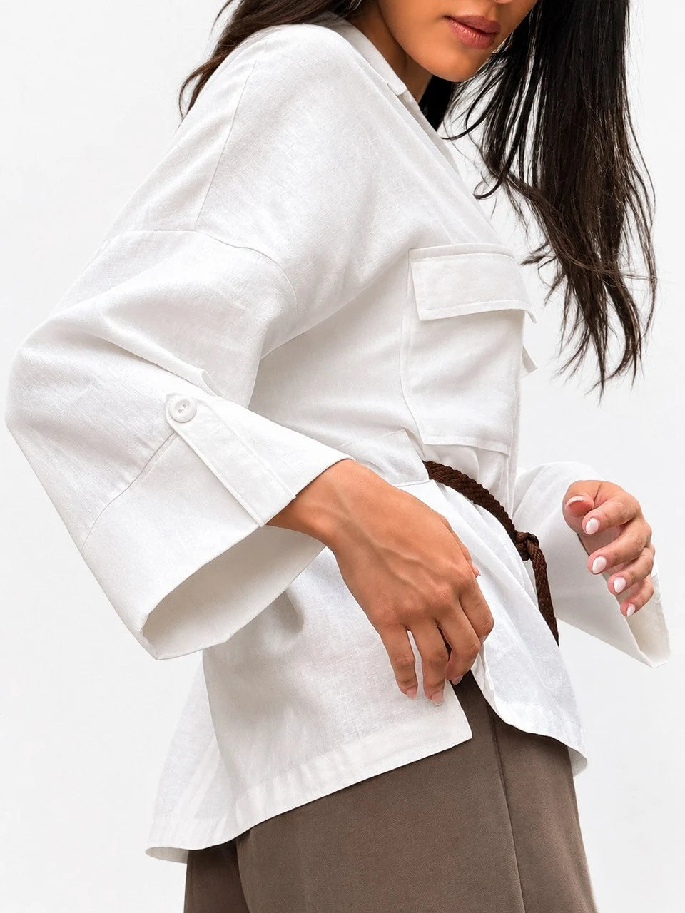 Belted Linen Shirt Jacket