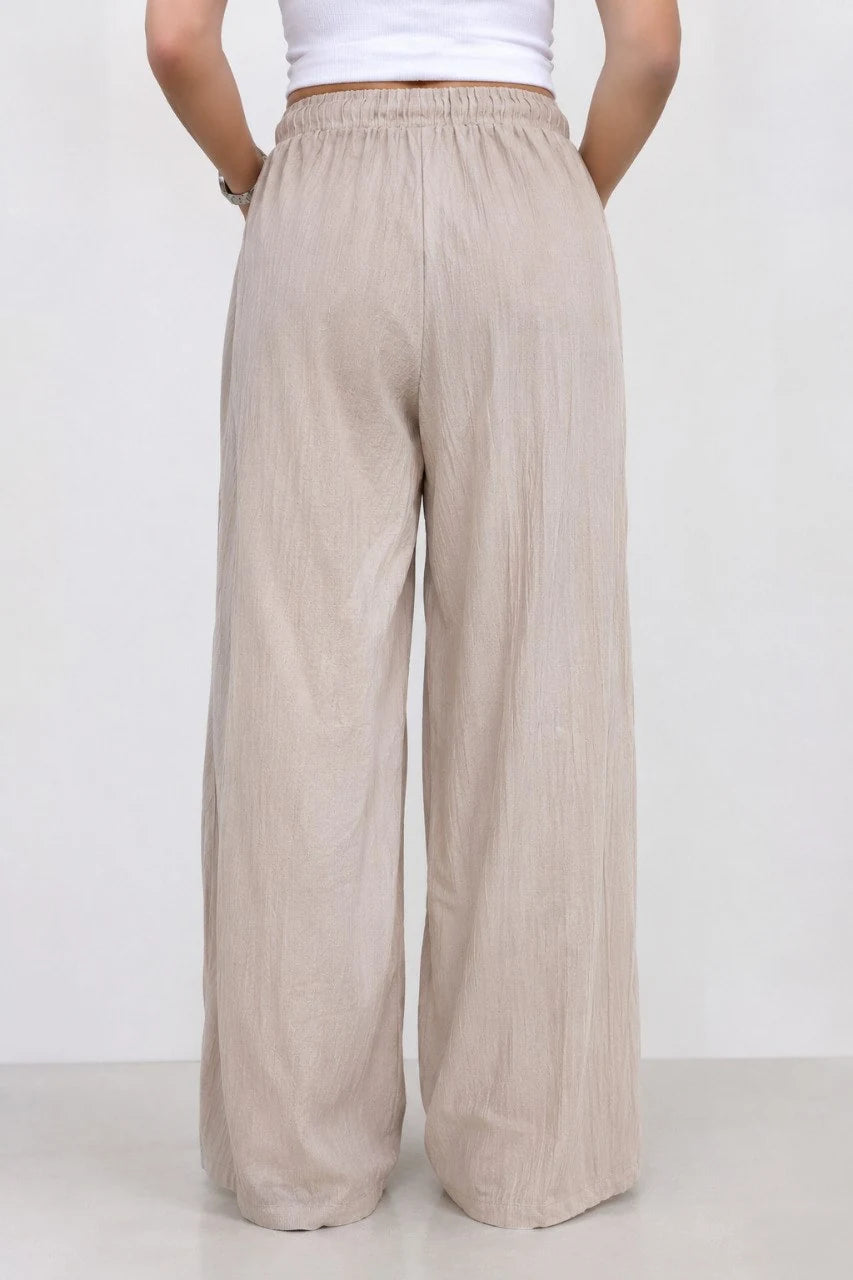 Crinkle Drawstring Wide-Leg Trousers