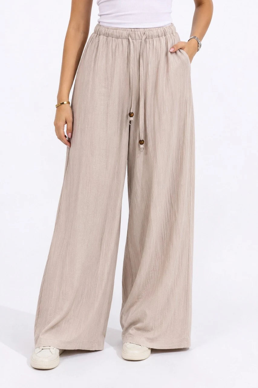 Crinkle Drawstring Wide-Leg Trousers