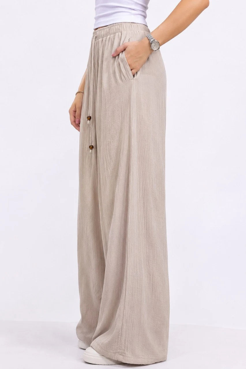 Crinkle Drawstring Wide-Leg Trousers