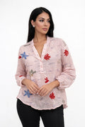 Embroidered Coral Linen Shirt