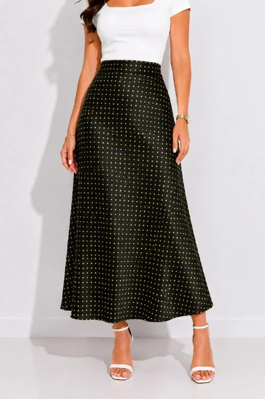 Polka-Dot Satin Maxi Skirt
