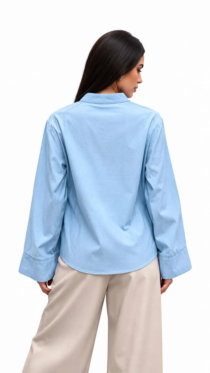 Button-Shoulder Satin Shirt