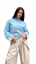 Button-Shoulder Satin Shirt