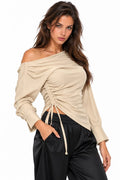 Off-Shoulder Ruched Drawstring Top
