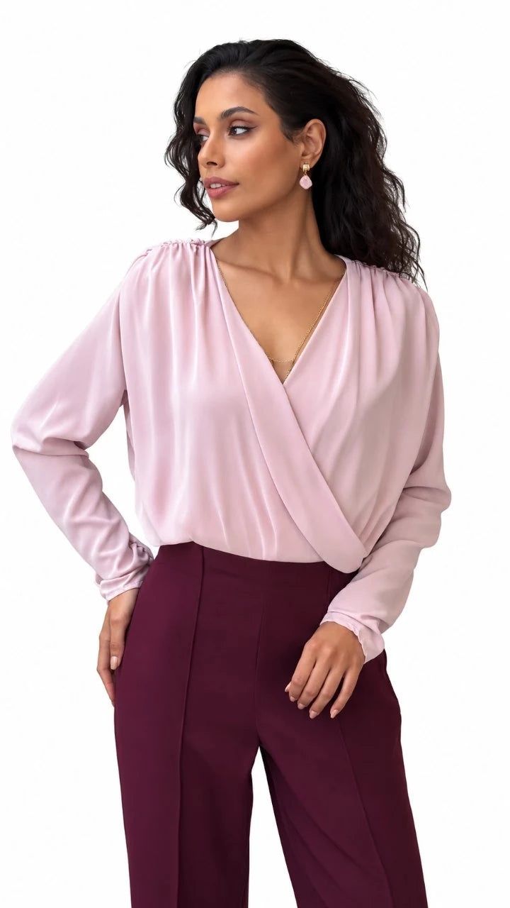 Satin Surplice Wrap Blouse