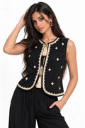 Embroidered Scalloped-Trim Waistcoat