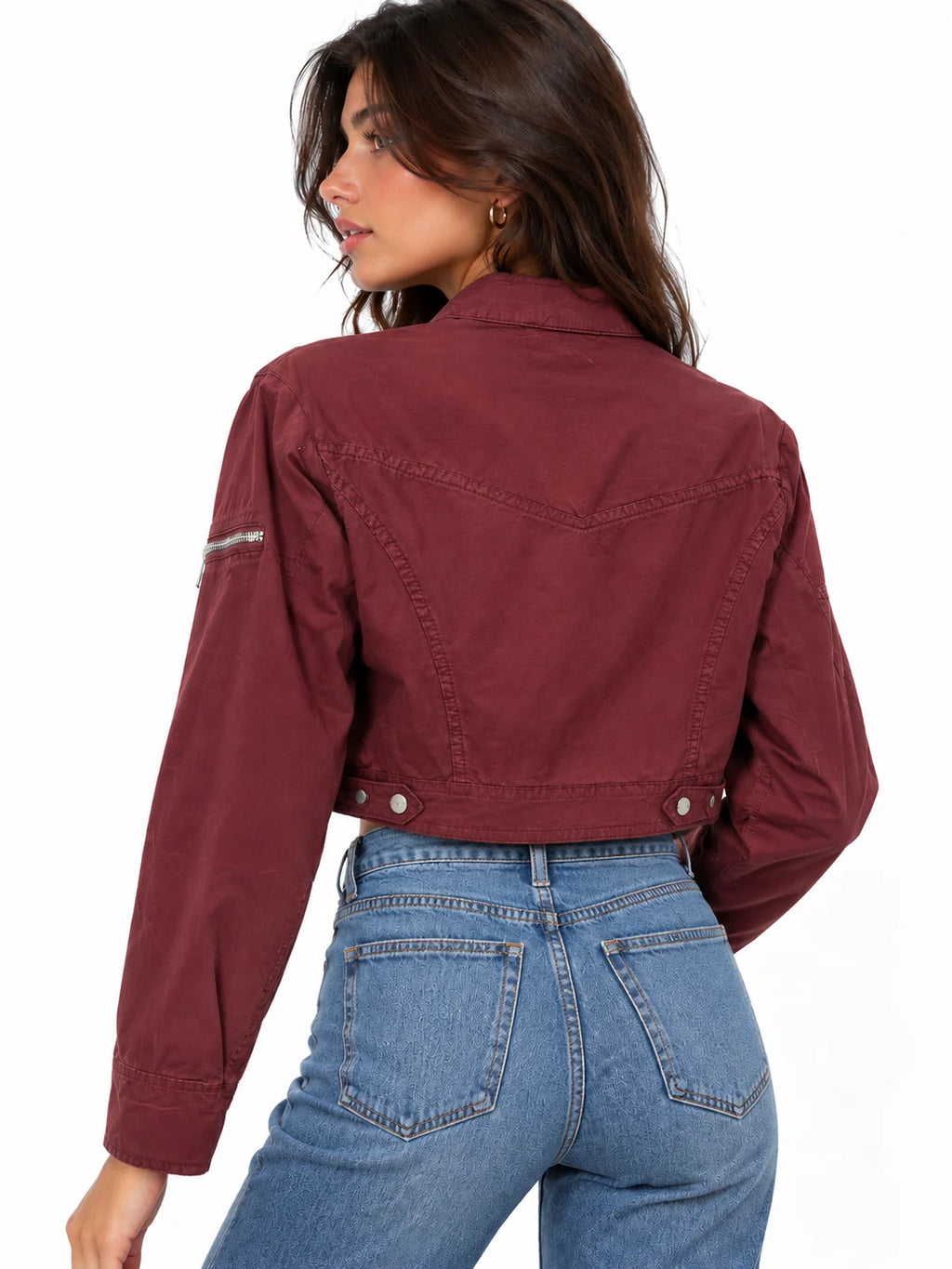 Cropped Zip-Sleeve Denim Jacket
