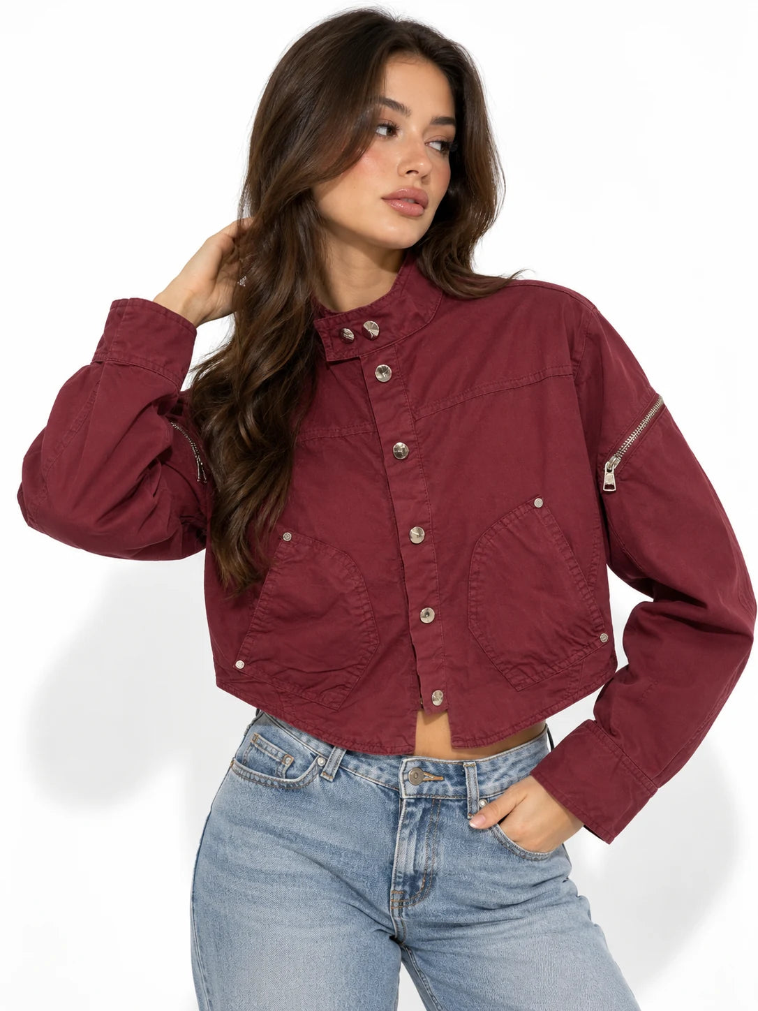 Cropped Zip-Sleeve Denim Jacket