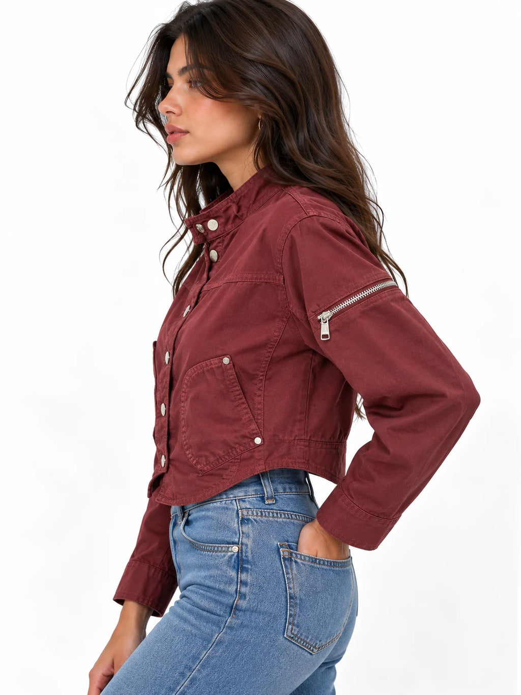 Cropped Zip-Sleeve Denim Jacket