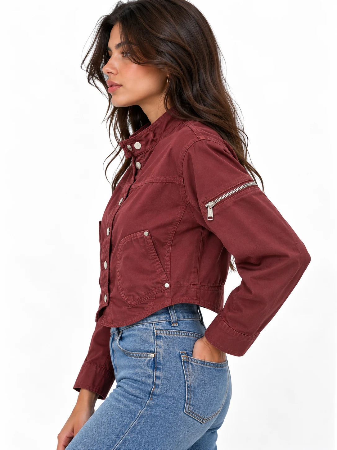 Cropped Zip-Sleeve Denim Jacket