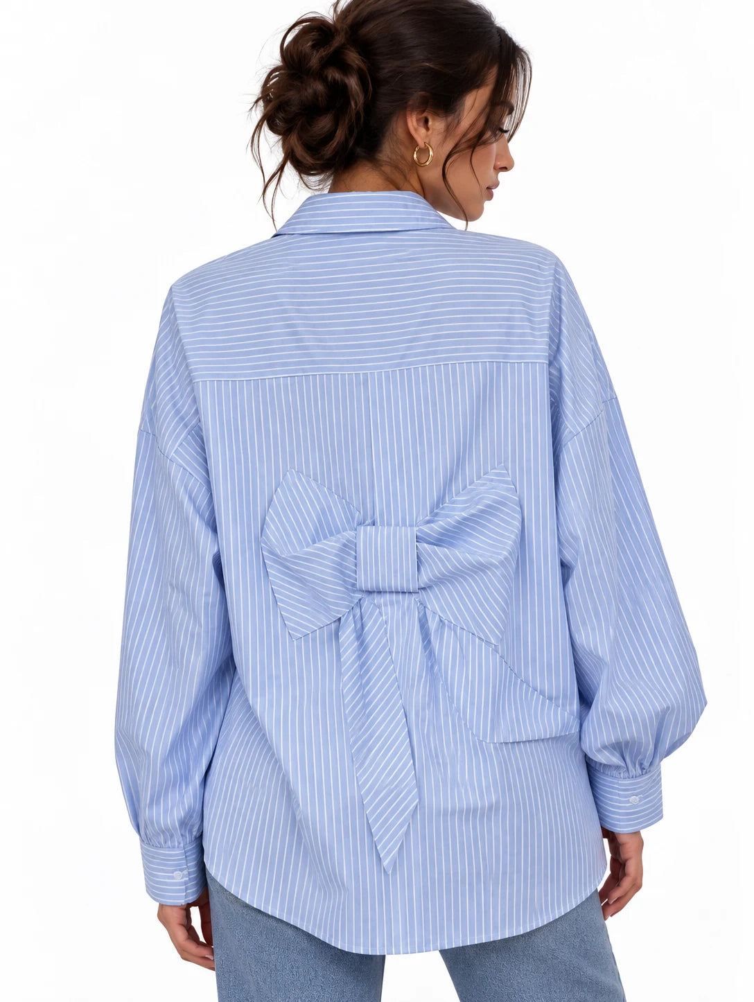 Bow-Back Oversized Striped Shirt
