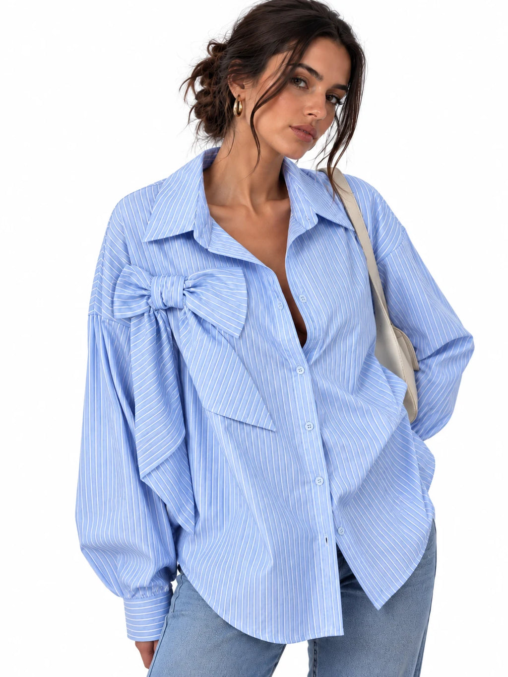 Bow-Back Oversized Striped Shirt