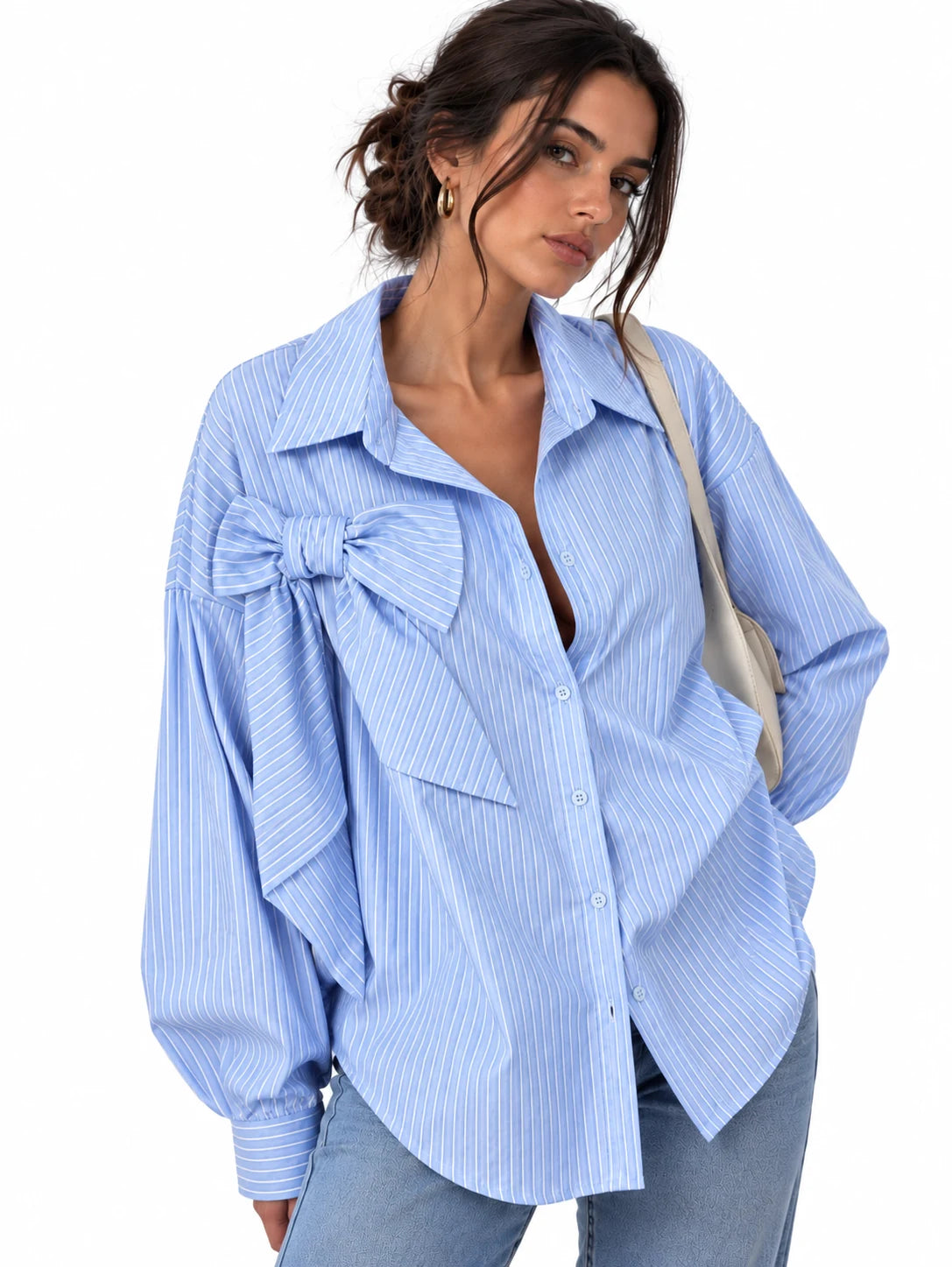 Bow-Back Oversized Striped Shirt