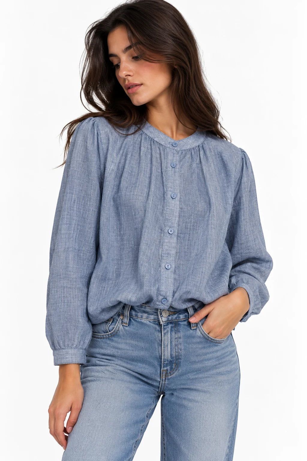 Gathered Blouson Peasant Blouse