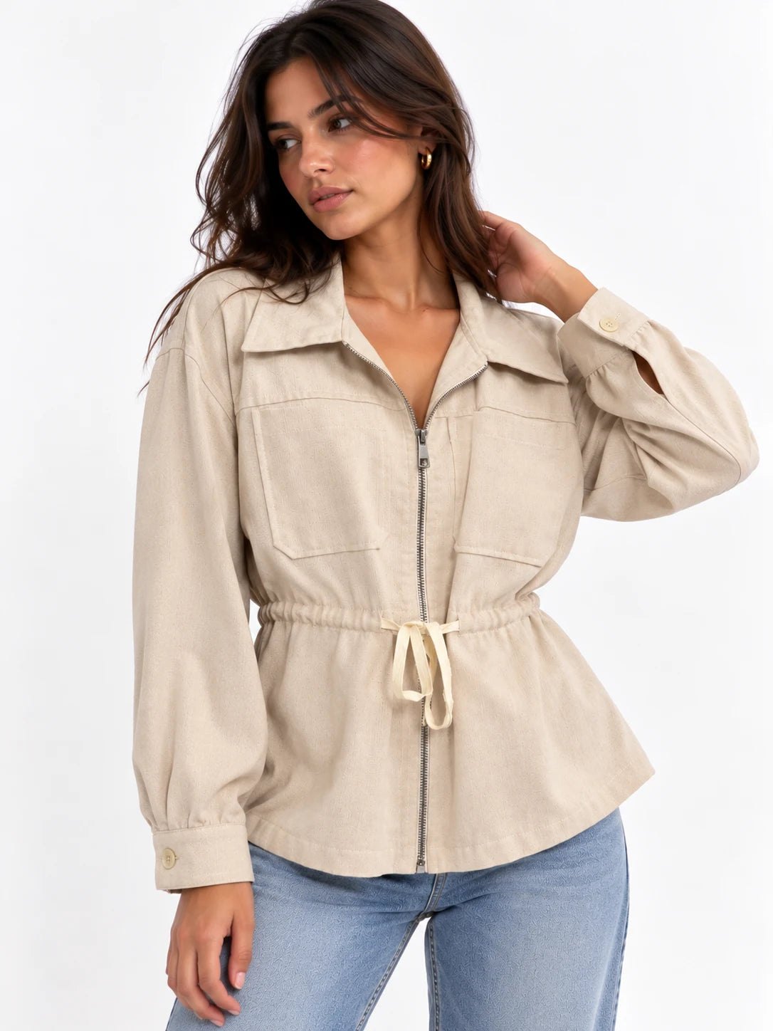 Drawstring-Waist Corduroy Jacket