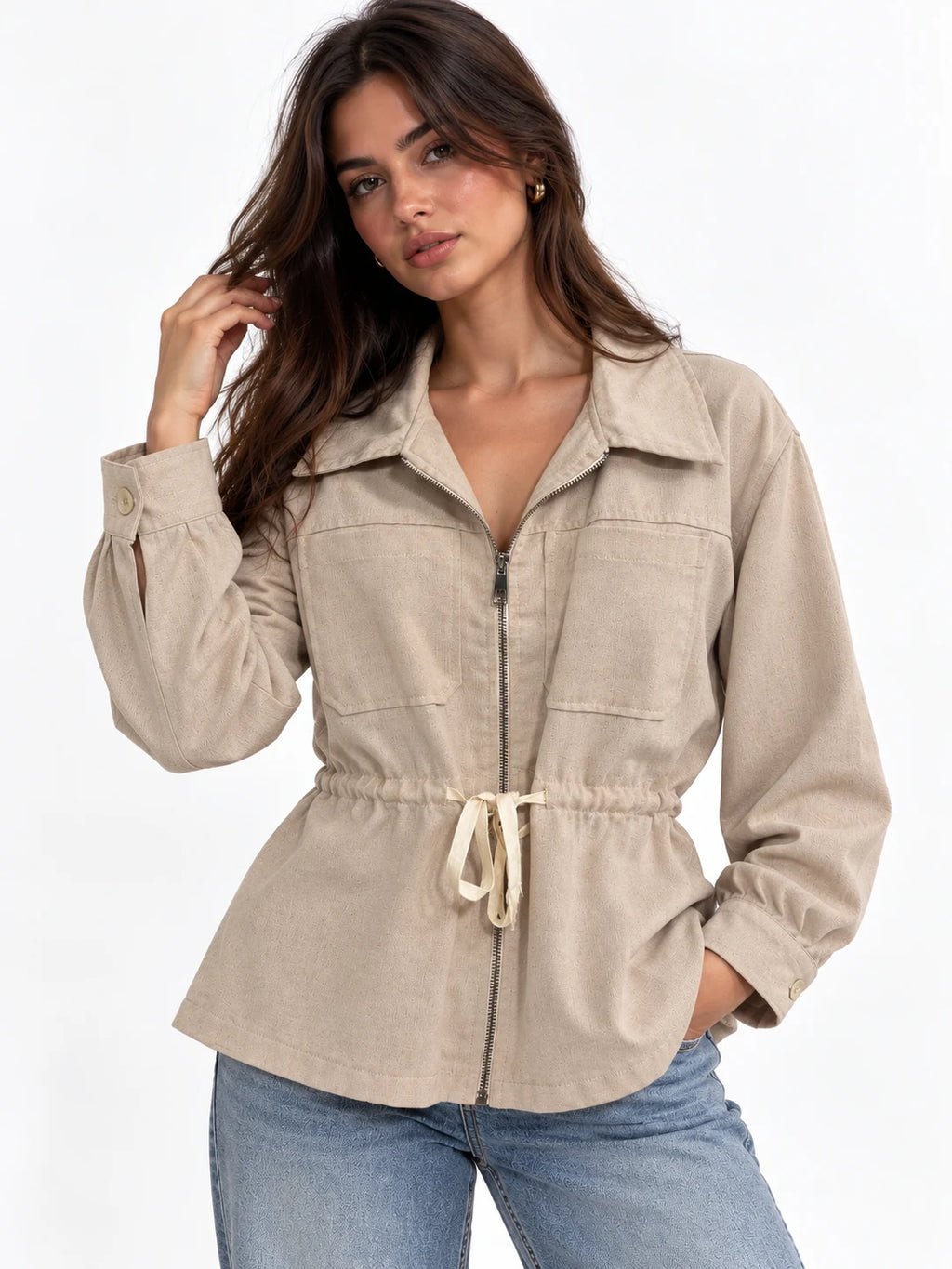 Drawstring-Waist Corduroy Jacket
