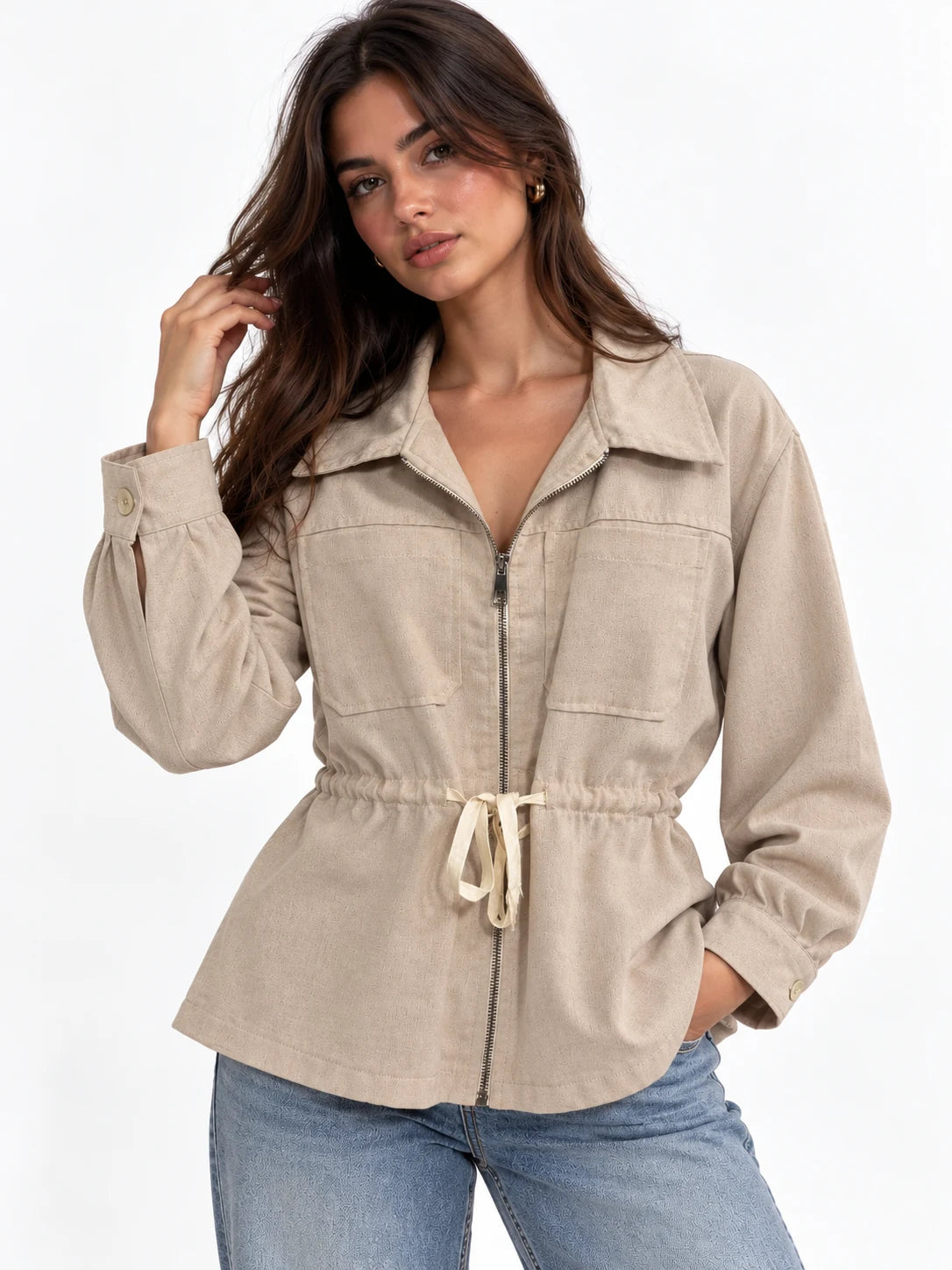 Drawstring-Waist Corduroy Jacket