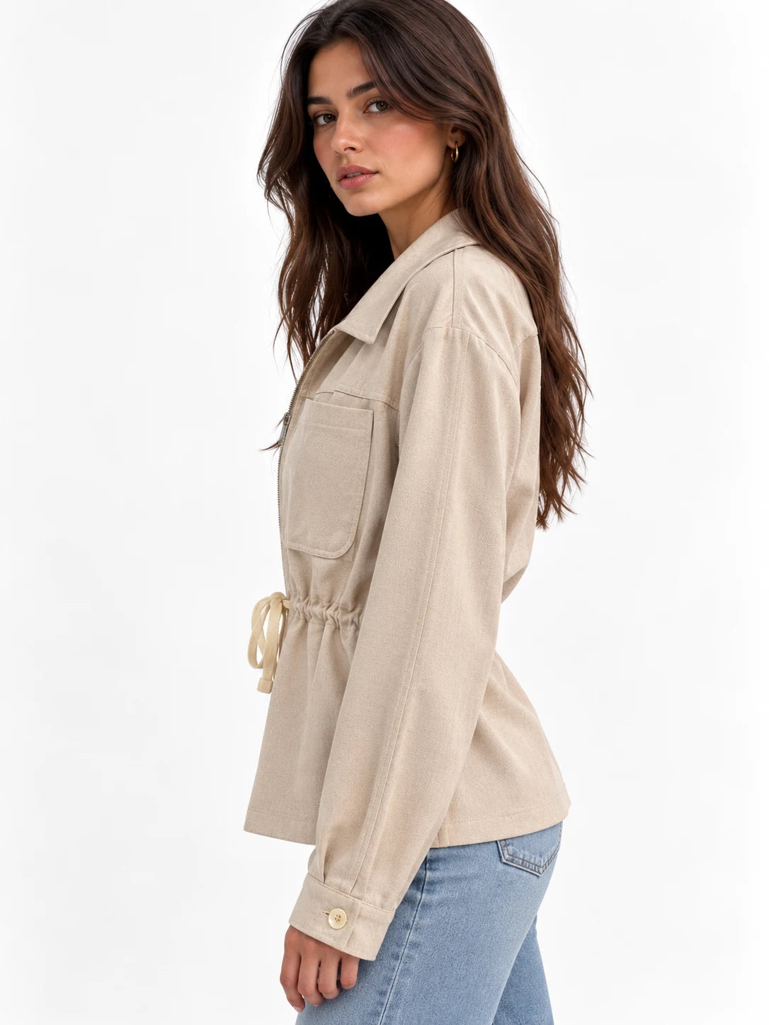 Drawstring-Waist Corduroy Jacket