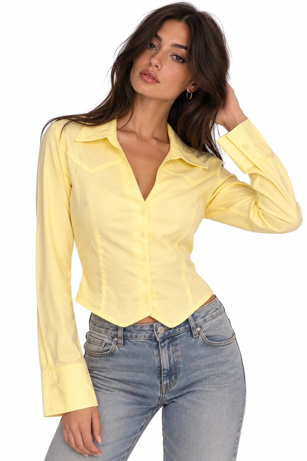 Corset-Hem Fitted Blouse