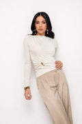Ruched Shoulder-Pad Jersey Top