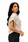Ruched-Sleeve Cropped Shirt