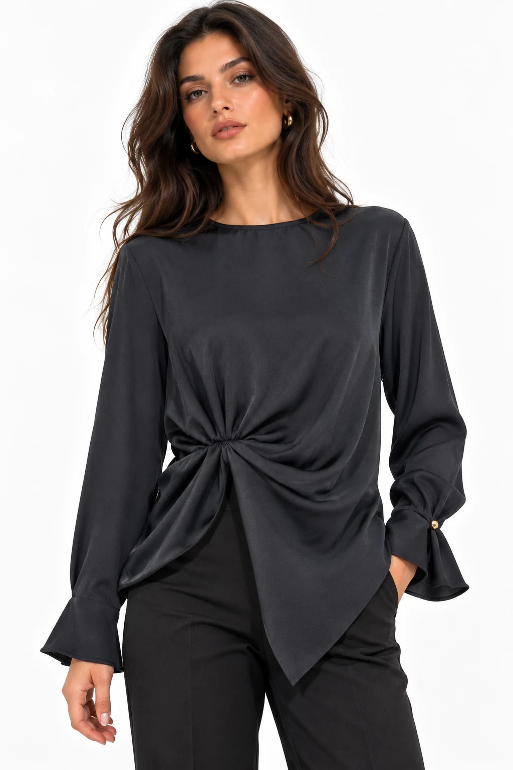 Twist-Front Satin Blouse