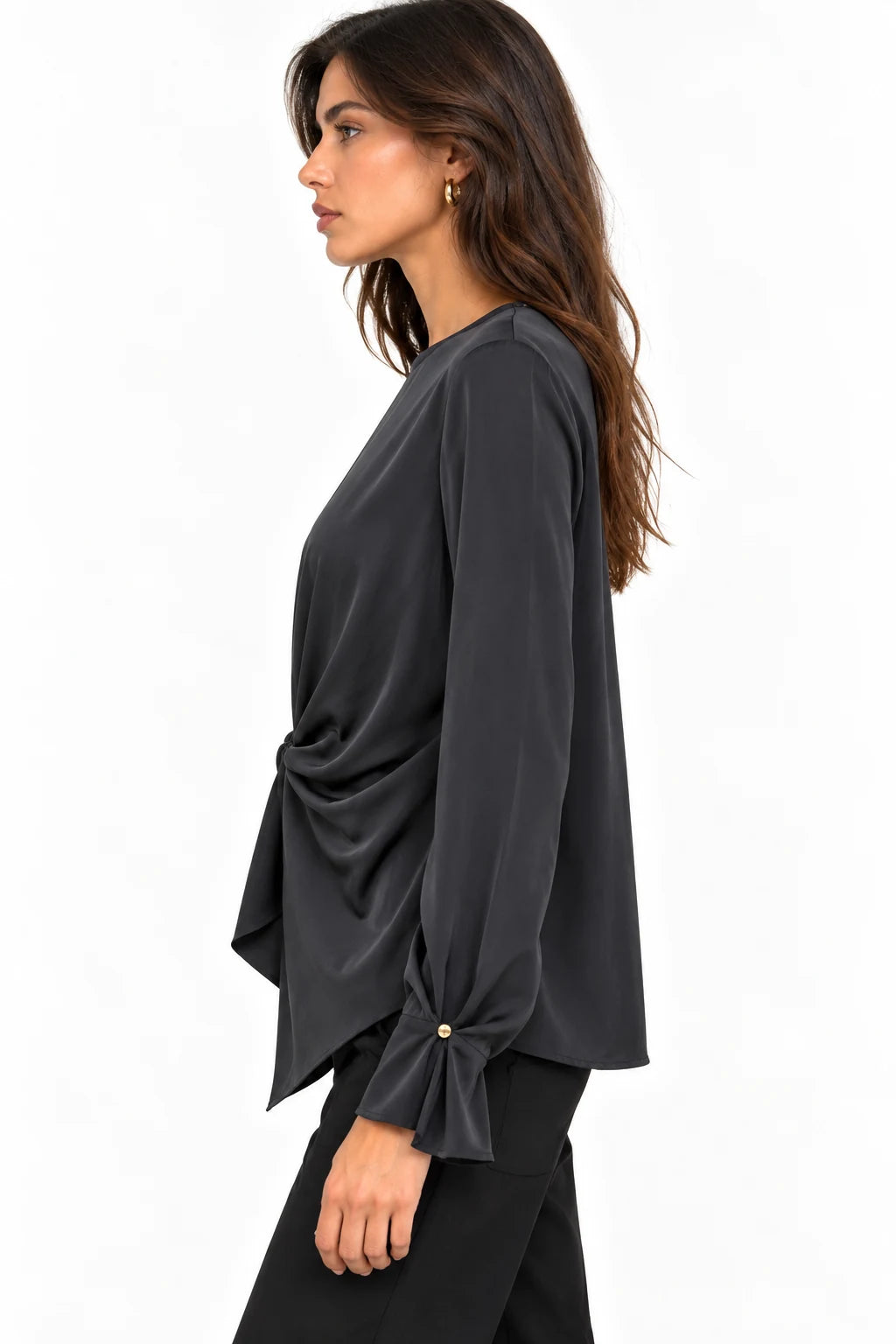 Twist-Front Satin Blouse
