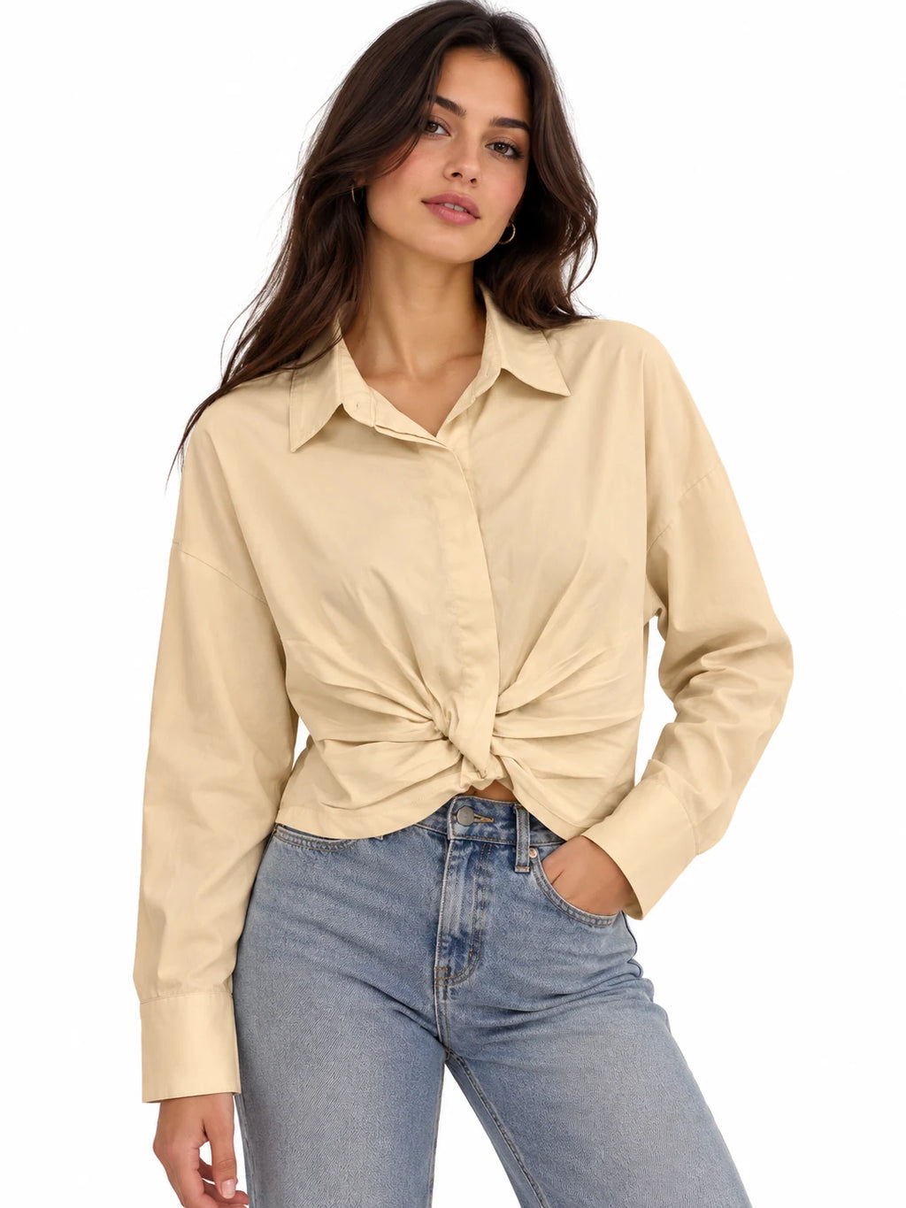 Knot-Front Oversized Shirt