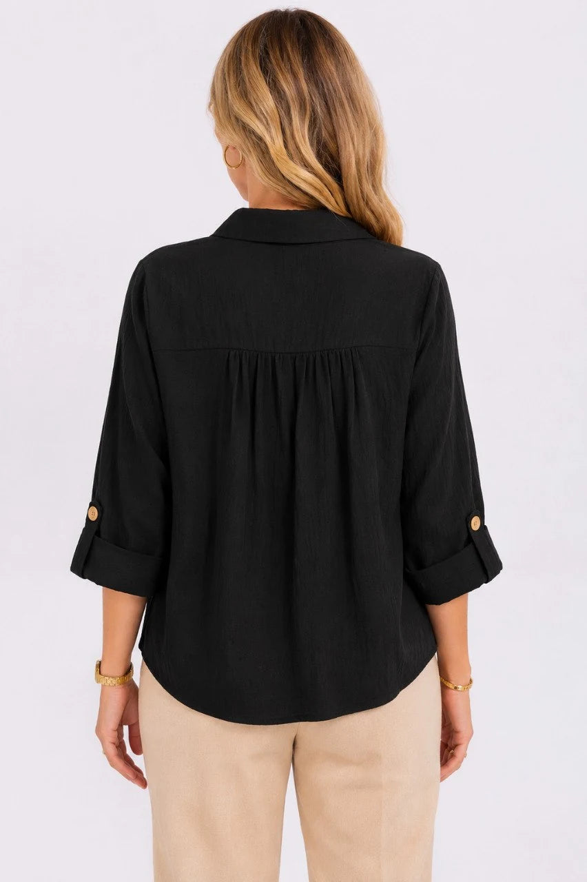 Crinkle Button-Up Blouse