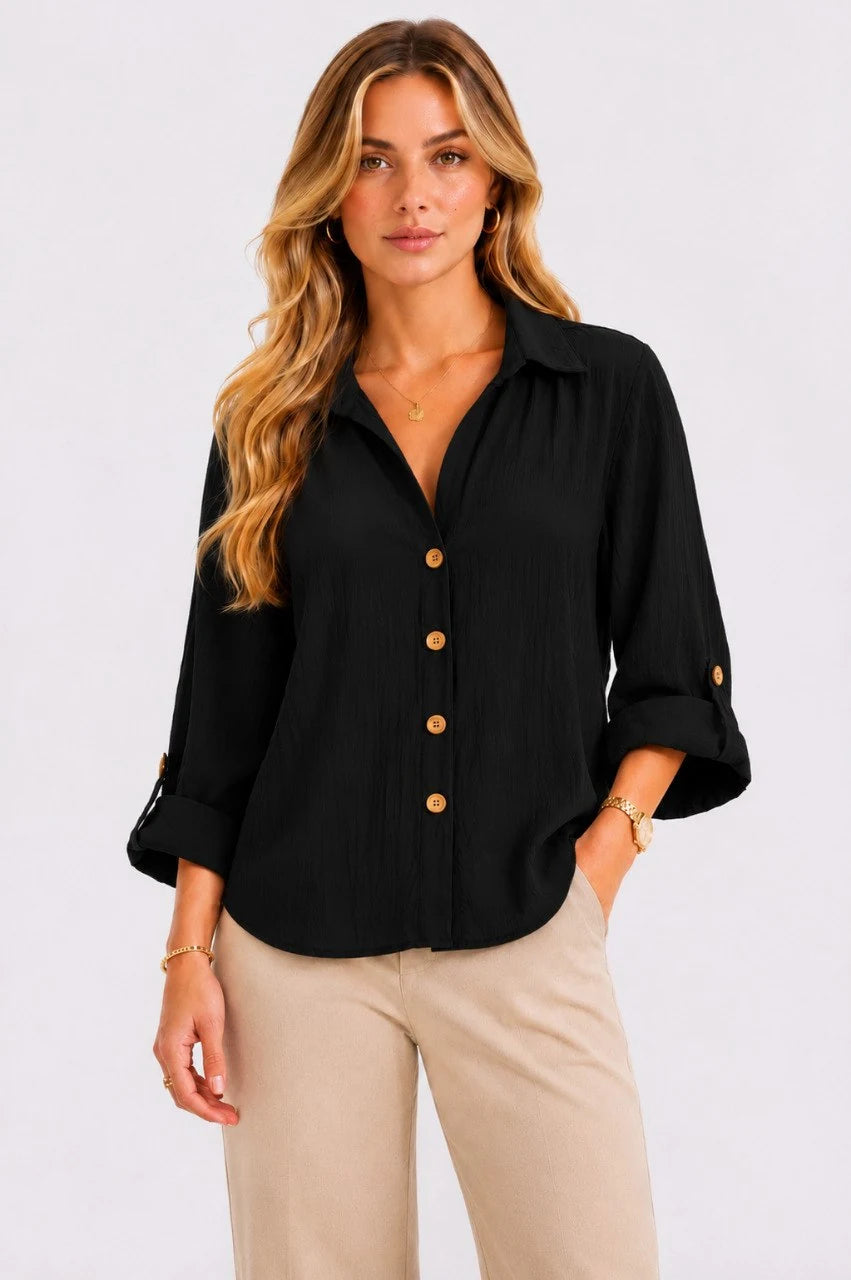 Crinkle Button-Up Blouse
