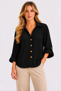 Crinkle Button-Up Blouse