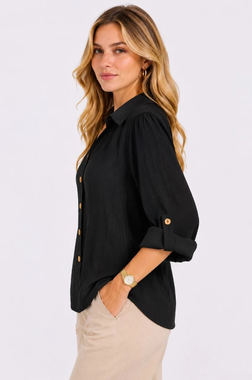 Crinkle Button-Up Blouse