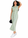 Belted Sleeveless Linen Midi Dress