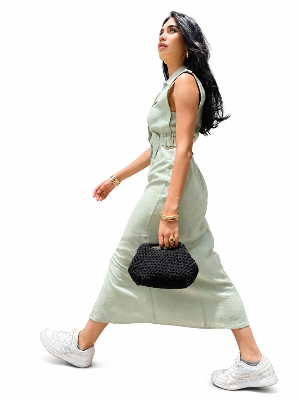 Belted Sleeveless Linen Midi Dress